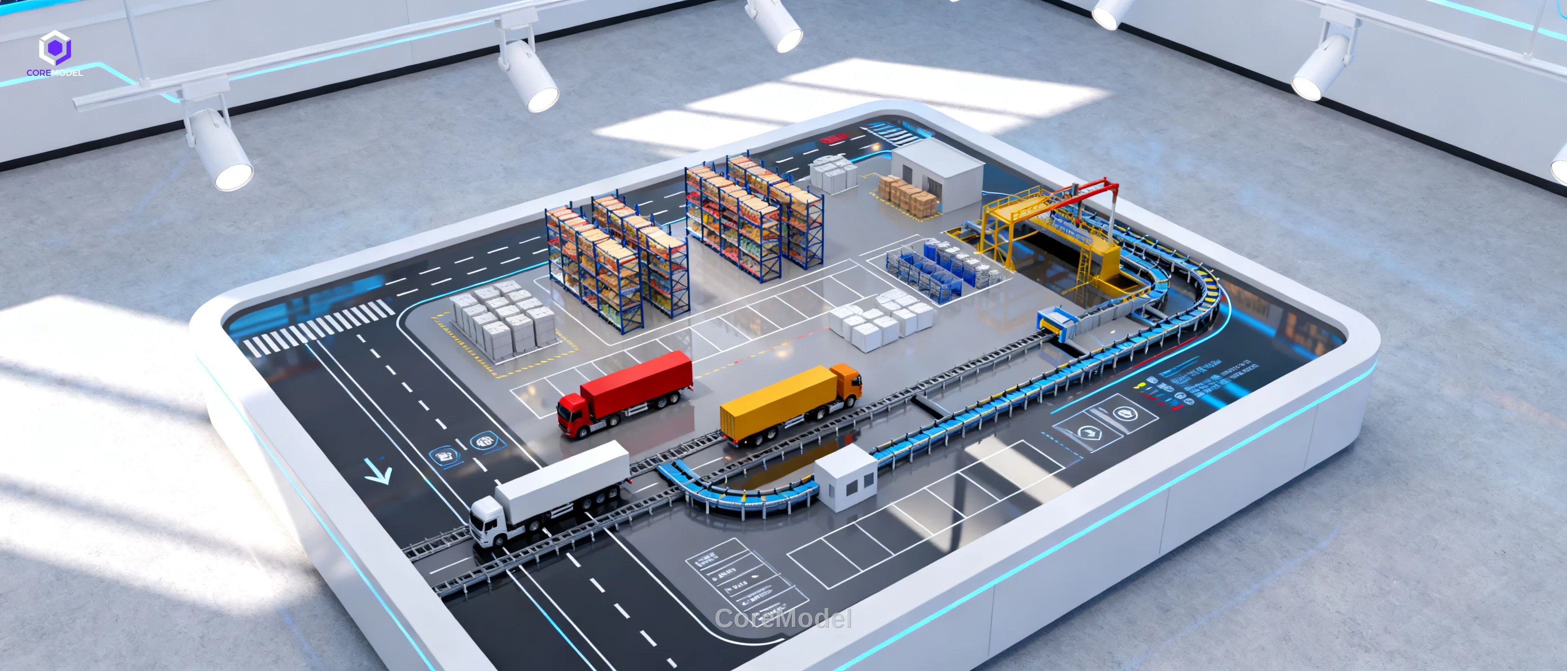 Smart logistics warehouse scale model with automated systems