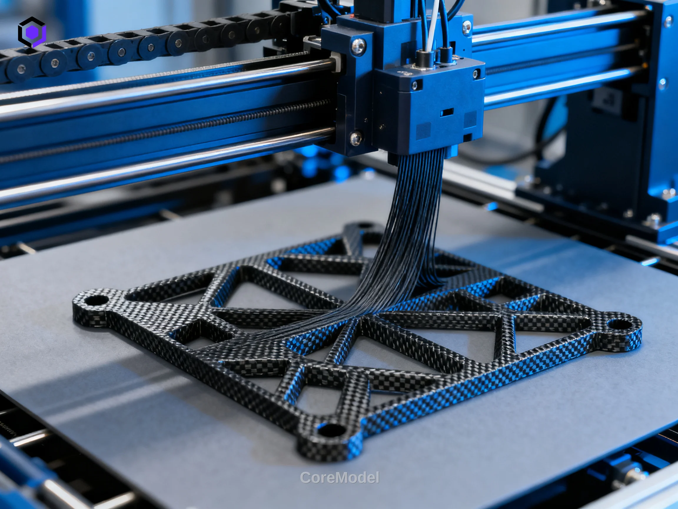 CoreModel's continuous carbon-fiber nylon 3D printing service producing industrial parts