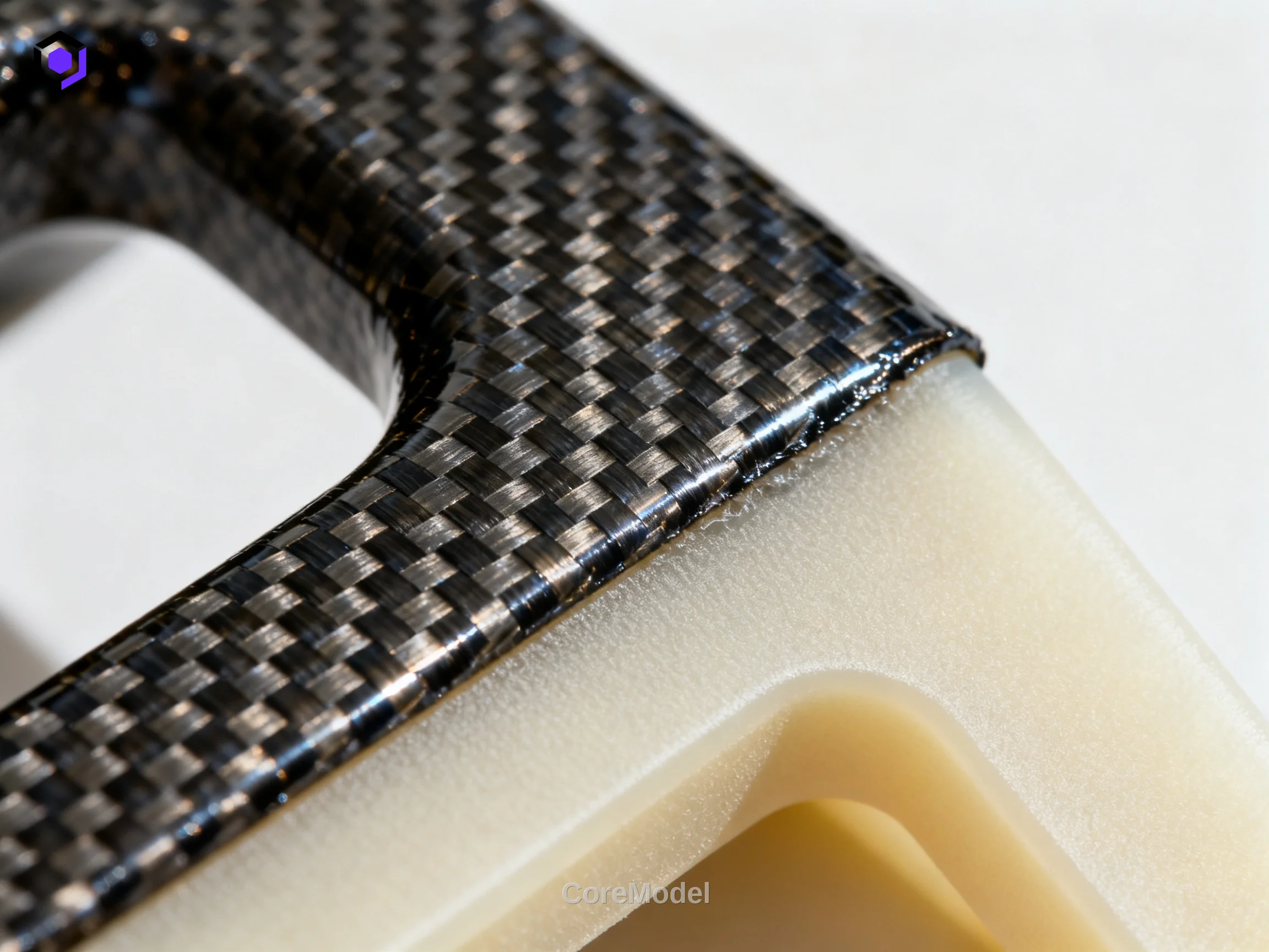 Close-up of a 3D printer nozzle laying continuous carbon fiber onto nylon part